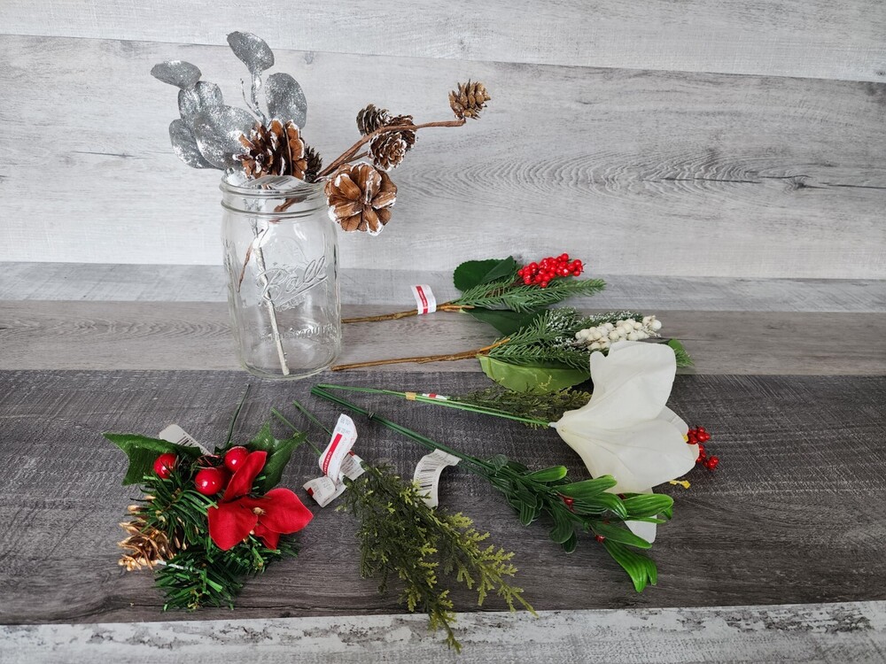 Lot Of 9 Red & White Silver Ashland Christmas Tree Picks Crafting Crafts NEW